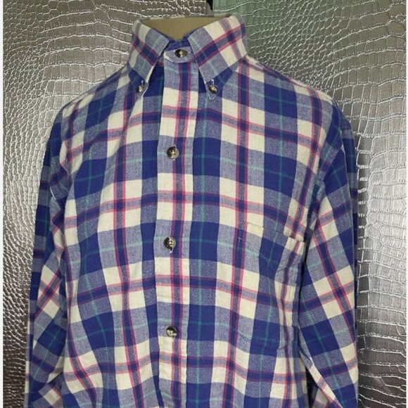 REI Flannel Mens Small Blue Plaid Long Sleeve Button Down Vintage Shirt Outdoors - Picture 1 of 7